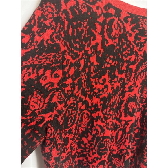 Isaac Mizrahi Live Womens Large Cardigan Red Black Button Up Long Whimsigoth - Picture 7 of 9